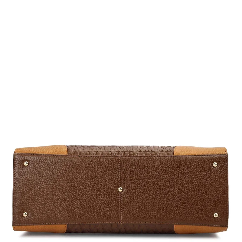 Da Milano Mocha Medium Monogram Leather Book Tote - Mocha for Women | Best Price UAE